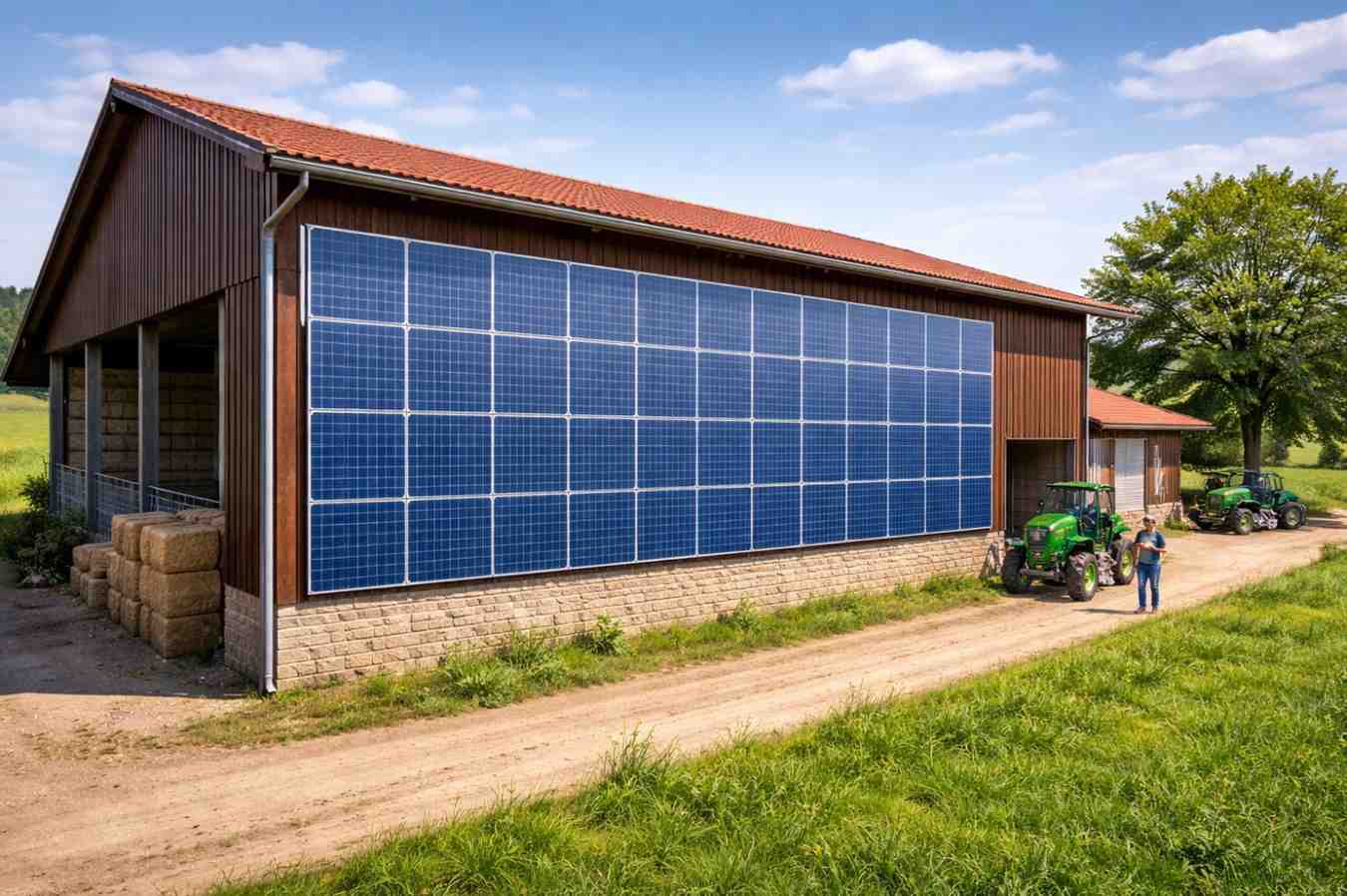 Installation photovoltaïque en façade sur bâtiment agricole