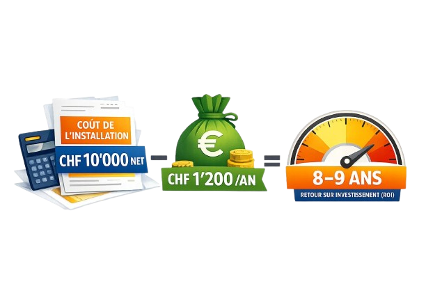 Schéma simple du calcul de retour sur investissement (ROI) d’une installation solaire
